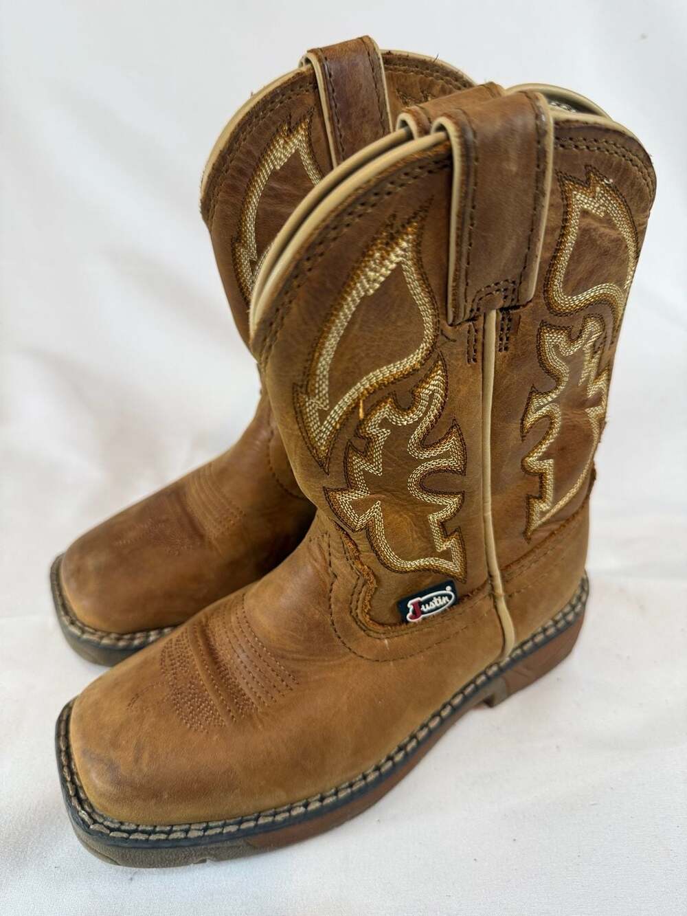 Justin JK4330 Rush Junior Size 11D Brown Leather Square Toe Boots Western Herita